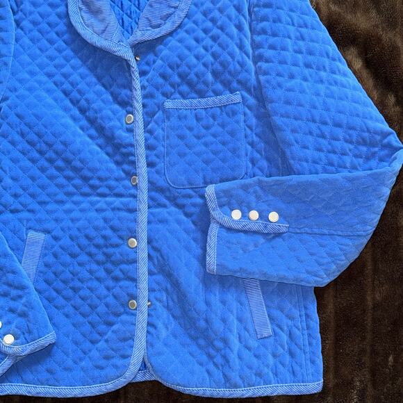 Talbots Petites P Cobalt Blue Stretch Polyester Quilted Light Jacket Snap Front - Picture 2 of 9